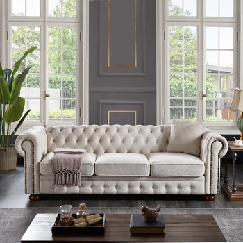 Модерен диван Chesterfield sofa от ленена тъкан