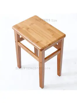 Модерен малък стол от масивно дърво Прост дълъг квадратен стол Бамбук табуретка Проста маса за хранене, столче Бамбуков стол Потребителска маса за хранене