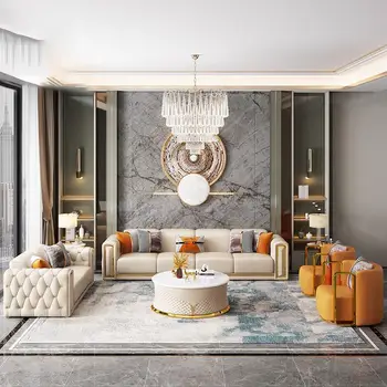 Модерен минималистичен Бял кожен диван, Луксозни Офис мебели за всекидневна, Големи дивани, на Набор от мебели за дома, Muebles