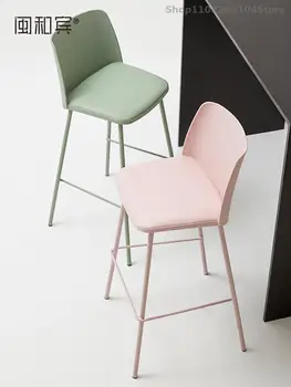 Модерен прост бар стол с подсветка, Луксозен бар стол с мека кожена чанта, iron столче за хранене, стол за кафе