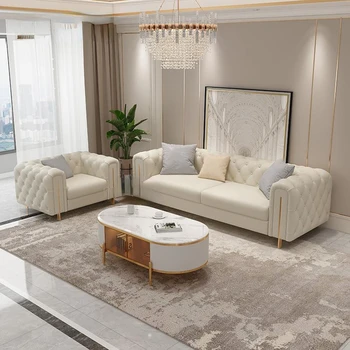 Модерни Минималистични диван за хола на Луксозен Луксозен диван Chesterfield, Бяла Секционни диван, Мебели от естествена кожа