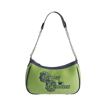 Модни чанти през рамо от изкуствена кожа, чанта за подмишниците, с уникална зелена бродерия