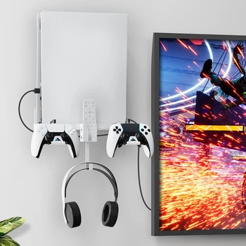 Монтиране на стена за съхранение, компактна поставка за геймпада и слушалки, метална закачалка за конзола/слушалки PS VR2