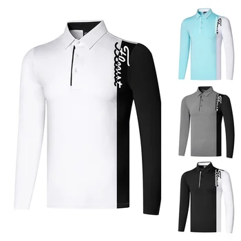 Мъжка риза за голф, пролетно-есенна Спортни облекла за голф, тениски с дълъг ръкав, еластична, бързосъхнеща дишаща риза с къси ръкави за мъже