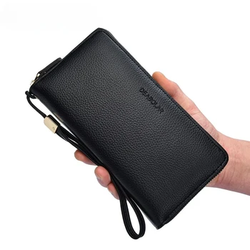 Мъжки дълъг чанта за мобилен телефон с метален орнамент, бизнес мултифункционален портфейл с цип голям капацитет, с ръчно колан, чанта