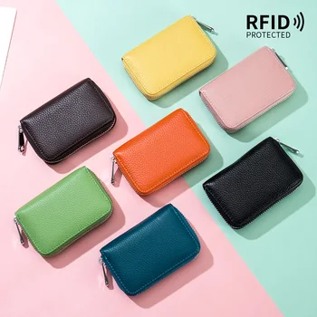 Мъжки И Дамски bag-държач за карти от естествена Кожа, Малко в чантата си джоб, чанта във формата на хармоника, RFID ID, Бизнес чанти за кредитни карти