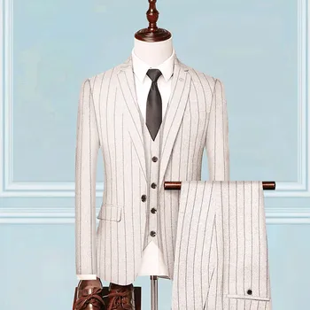 Мъжки карирани жилетка в британския стил, сако, панталони, комплект от 3 теми/Мъжка мода от висок клас, елегантен Сватбен банкетна бизнес костюм, сако, палто