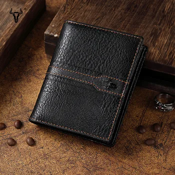 Мъжки портфейл, къса чанта с няколко карти, Ръчно изработени, Модерен бизнес ретро портфейл от телешка кожа