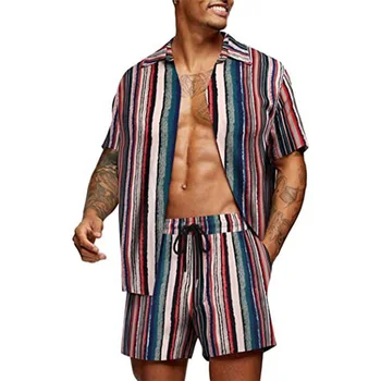 Мъжки хавайски комплект Летни плажни дрехи от 2 теми, Ризи и панталони на цветчета