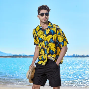 Мъжки Хавайски Плажна риза, Ризи с флорални принтом Банан, Блузи, Ежедневни летни модни блузи за отдих, Голям Размер 5Xl
