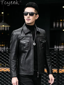 Натурална висококачествена мъжка тенденция на Горно облекло от фетальной волска кожа, за мъже пролет-есен облекло, мотоциклетът яке
