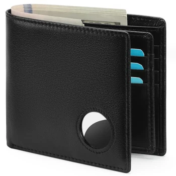 Нов бизнес мъжки портфейл от естествена телешка кожа за Airtags, противоугонный кратък чантата с RFID заключване, калъф за кредитни ID-карти, фотодержатель