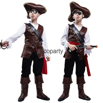 Нов детски Пиратски Cosplay-костюм за Хелоуин, Парти в чест на Пурима; Фантазия; Детски пиратски костюми; Карнавални костюми за момчетата на рожден Ден