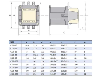 Нов контактор за променлив ток CJ20-16, 1 бр., AC110V, AC220V, AC380V