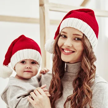 Нова Мода Вязаная Коледна шапка за родители и деца, Уютна шапка с помпоном, топли зимни шапки-бини за майки и деца, детски тюбетейки