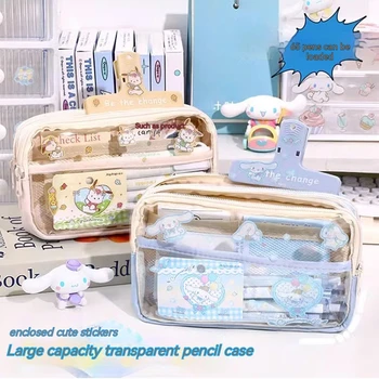 Нова Скъпа чанта за писалки Sanrio, Прозрачни Канцеларски чанти Голям Капацитет за момичета, молив случай за начално училище, подаръци Ins Kawaii