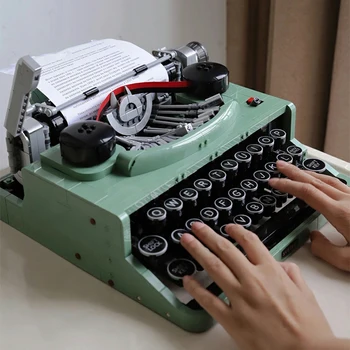 Новост 2078 бр., ретро пишещи машини, строителни блокове, клавиатура MOC 21327, набор от играчки, тухлена печатна машина, високотехнологични идеи, подарък за деца
