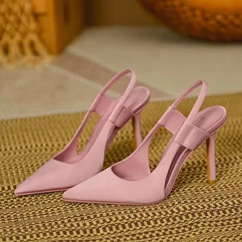Новост Есента 2023, Дамски Сандали на висок ток от 6-8 см, с остри пръсти, Маркови Пикантни модела Чехли, обувки-лодки на ниски токчета, Тънък дамски обувки