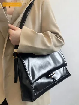 Офис женски работни чанти с Голям капацитет, чанта-месинджър от волска кожа, спиленной кожа, Дамски чанти през рамо с мека кожена каишка