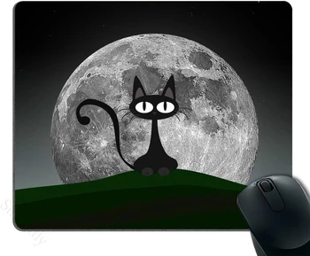 Подложка за мишка с котка, изработени по поръчка, на Черна котка в една красива нощ на Пълнолуние, индивидуален дизайн, игрална подложка за мишка за преносим компютър