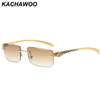 Правоъгълни слънчеви очила Kachawoo, мъжки метални слънчеви очила за жени, квадратни очила без рамки, кафяв, син, черен, европейски стил
