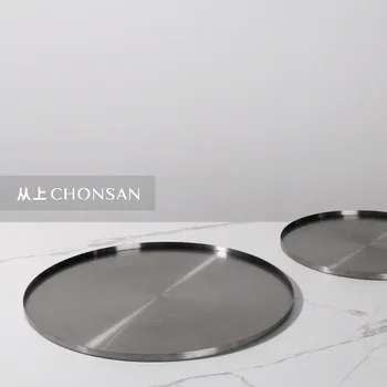 Прост, модерен лек луксозен метален кръгла тава за съхранение на проби, хол, холна маса, декорация на плота