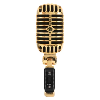 Професионален Кабелна Класически Ретро Микрофон Dynamic Vocal Mic Микрофон за Живо Изпълнение на Караоке (Златен)