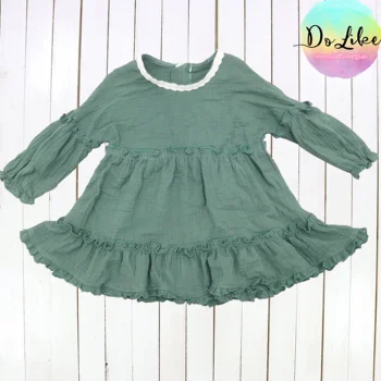 Рокли за детски дрехи винтажного зелен цвят, приета услуга OEM, детска лятна ежедневни облекла от органични тъкани