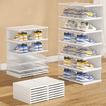 Сгъваема кутия за съхранение на обувки Безплатен монтаж вграден конвертируеми върха лесен шкаф за обувки Пластмасов прозрачен 3 слоя 6
