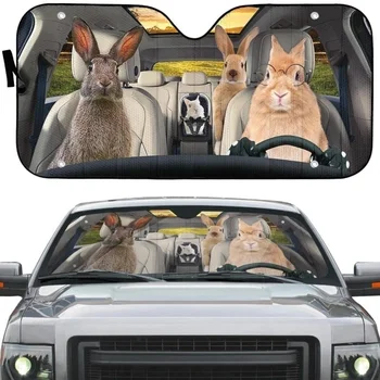 Сенника на предното стъкло с изображение на семейство зайци от uv и топлинна енергия, Трайни автоаксесоари, сенника на предното стъкло на автомобила