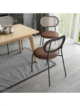 Скандинавска Модерна Облегалка От ратан Ръчна изработка, Метален Стол за Хранене, Дизайнерски модел, Домашен стол за ресторант