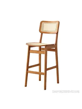 Скандинавски модерен ротанговый стол, стол за почивка с настаняване в семейство на хотелски бар стол от масивно дърво бар стол, за да си площ стол с висока облегалка