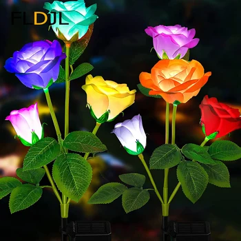 Слънчева Градина Осветление, което Променя цвета на 7 Рози за двора, Украса на градината, Увеличена Соларен панел, Реалистичен Рози цвете (2)
