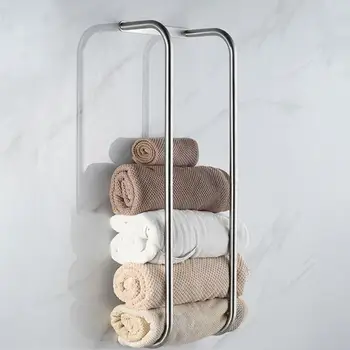 Стенни закачалка за кърпи, компактен закачалка за кърпи от неръждаема стомана, Модерен стенен органайзер, за аксесоари за баня и душ