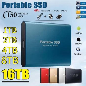 Твърд диск 16 TB Външен твърд диск SSD Type-C Мобилен твърд диск за PC/Mac/Morning Високоскоростен 1 TB Портативен твърд диск USB 3.1 SSD 1tb