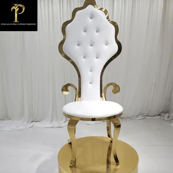Трапезария стол, направен от неръждаема стомана със златни висока облегалка, стол за булката и младоженеца, стол с подлакътници за сватбен банкет.