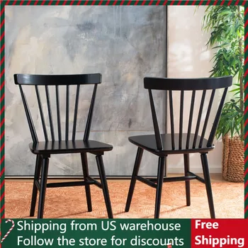 Трапезария стол с облегалка, комплект от 2 черни столове за трапезария, Безплатна доставка, Мебели, столове, кухненски плот, Къща