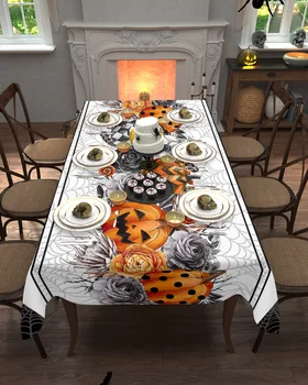 Хелоуин, Тиква, Черна роза, покривки за маса от вороньих пера за масата за хранене, Водонепроницаемое кръгло покритие за кухня, хол