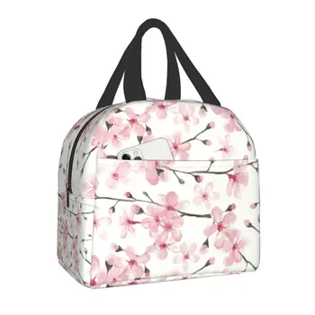 Чанта за обяд от японска череша, женствена чанта за обяд с цветен пълнител, термос за храна, обяд,-бокс за работа, обучение, пътуване