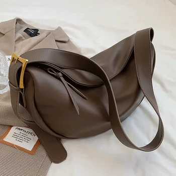 Чанта през рамо за жени, Луксозни чанти с голям капацитет, обикновена мека чанта на рамото, Дамски Ежедневни пътна чанта-скитник, Ретро чанта, Нов